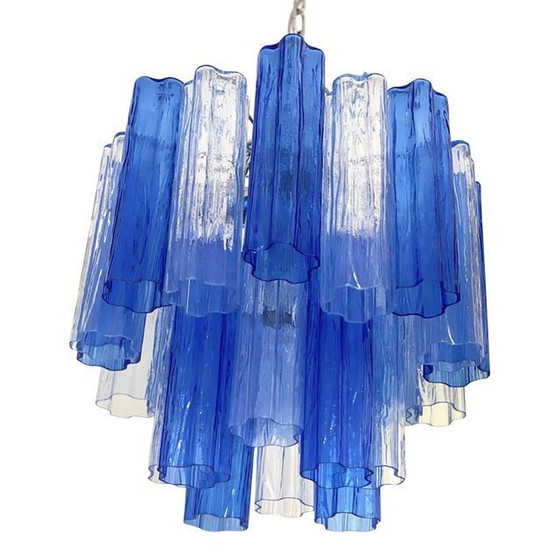 Image 1 of Contemporary Sky- Blue And Blue "Tronchi" Murano Glass Sputnik Chandelier