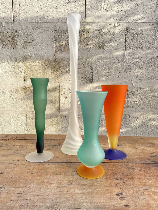 Set Of Scandinavian Frosted Blown Glass Vases