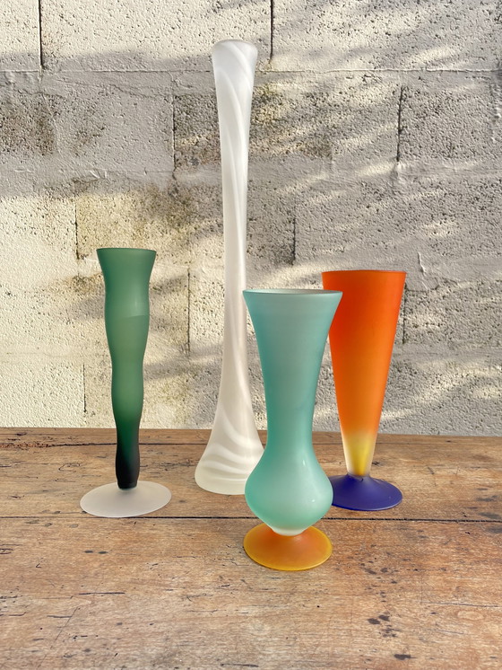 Image 1 of Set Of Scandinavian Frosted Blown Glass Vases