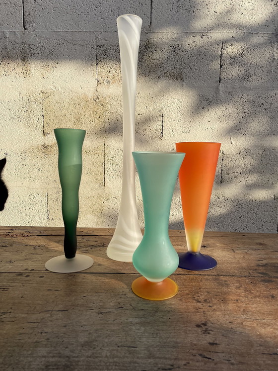 Image 1 of Set Of Scandinavian Frosted Blown Glass Vases