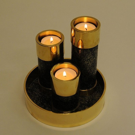 Image 1 of Set of 3 Vintage Brass Candleholders by Saulo-Sulitjelma, Norway 1970