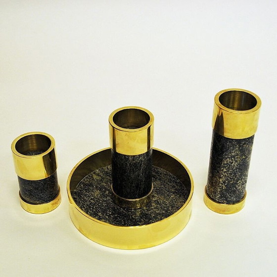 Image 1 of Set of 3 Vintage Brass Candleholders by Saulo-Sulitjelma, Norway 1970