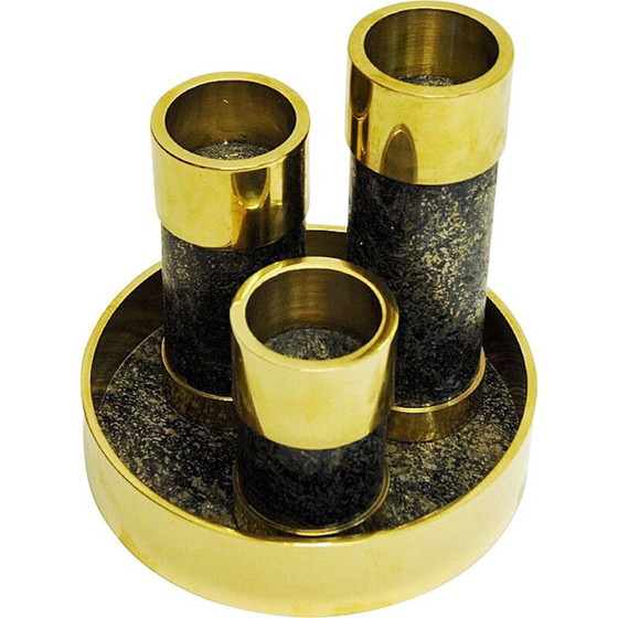 Image 1 of Set of 3 Vintage Brass Candleholders by Saulo-Sulitjelma, Norway 1970