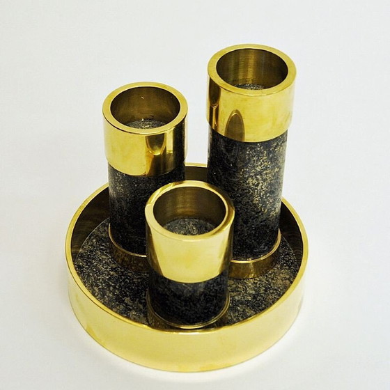 Image 1 of Set of 3 Vintage Brass Candleholders by Saulo-Sulitjelma, Norway 1970