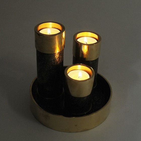 Image 1 of Set of 3 Vintage Brass Candleholders by Saulo-Sulitjelma, Norway 1970