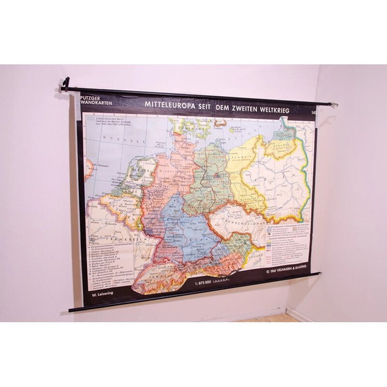 Image 1 of Vintage wooden slat school map of Central Europe, Germany 1961