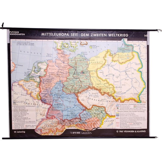 Image 1 of Vintage wooden slat school map of Central Europe, Germany 1961