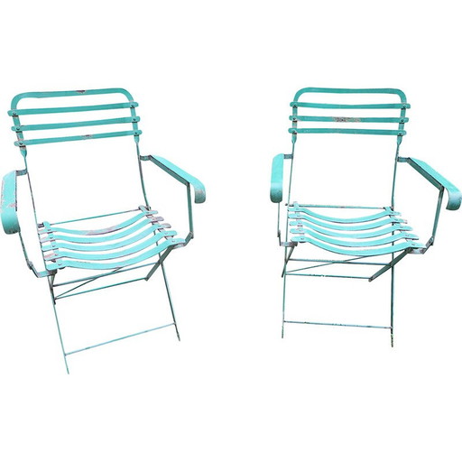 Pair of vintage iron garden armchairs, 1920