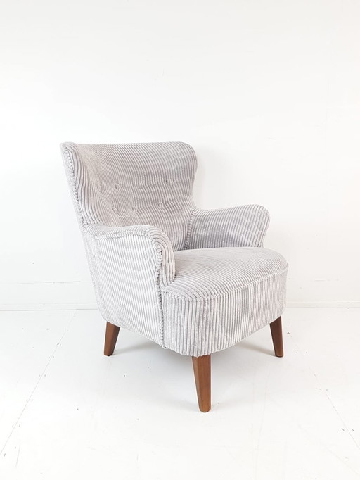 Vintage Artifort Theo Ruth Armchair Light Gray Rib Ladies