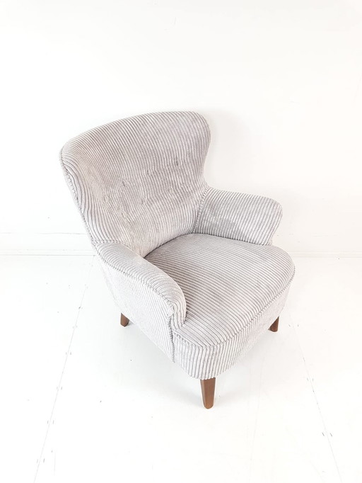 Vintage Artifort Theo Ruth Armchair Light Gray Rib Ladies