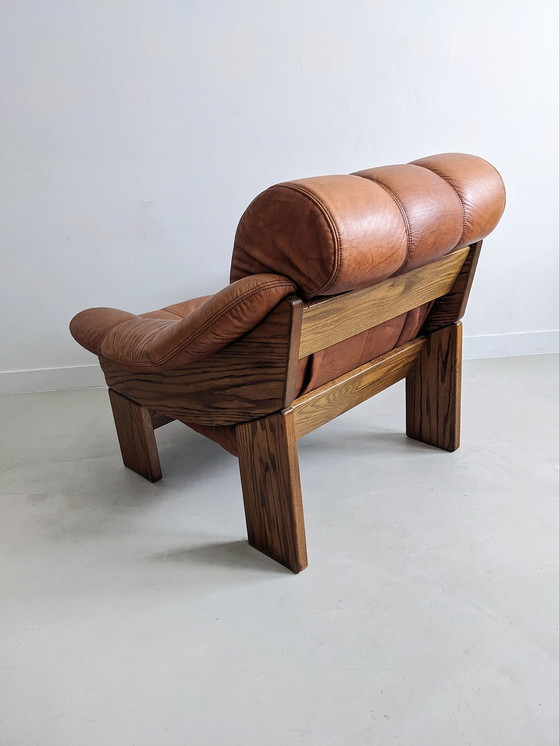 Image 1 of Fauteuil brutaliste en chêne et cuir