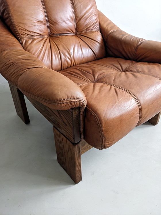 Image 1 of Fauteuil brutaliste en chêne et cuir