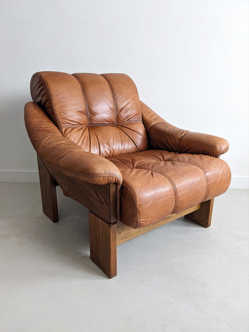 Brutalist Armchair in Oak & Leather