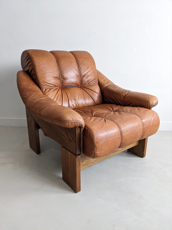 Image 1 of Brutalist Armchair in Oak & Leather