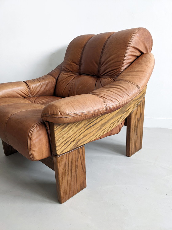 Image 1 of Brutalist Armchair in Oak & Leather