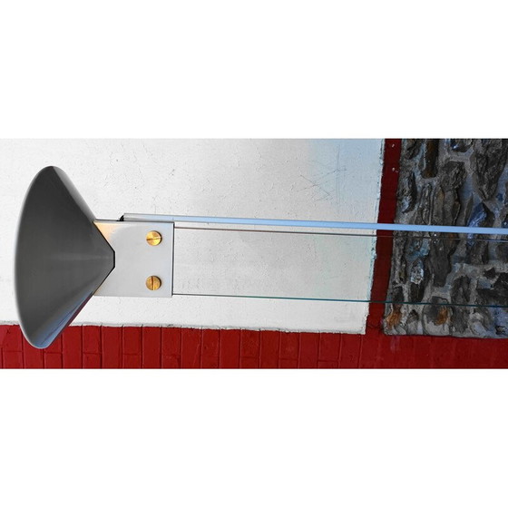 Image 1 of Vintage floor lamp in thick glass and white lacquered metal by Max Baguera for Lamperti, 1970