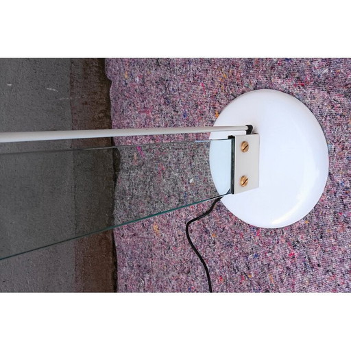 Vintage floor lamp in thick glass and white lacquered metal by Max Baguera for Lamperti, 1970