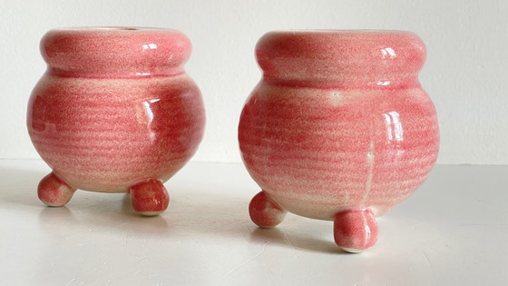 Image 1 of 2 Pink Ceramic Candleholders 90s