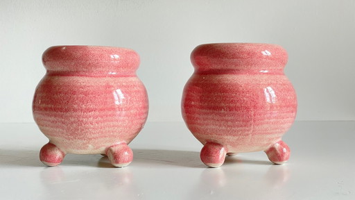 2 Pink Ceramic Candleholders 90s