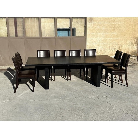 Image 1 of Set di 8 sedie da pranzo vintage "Calypso" in rovere e pelle marrone di Antonio Citterio per Maxalto