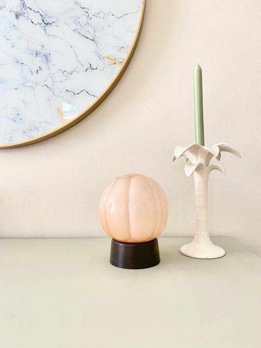 Vintage Dutch Thabur Peach Art Deco Ceiling Lamp In Light Pink / Rose / Peach Opaline Glass