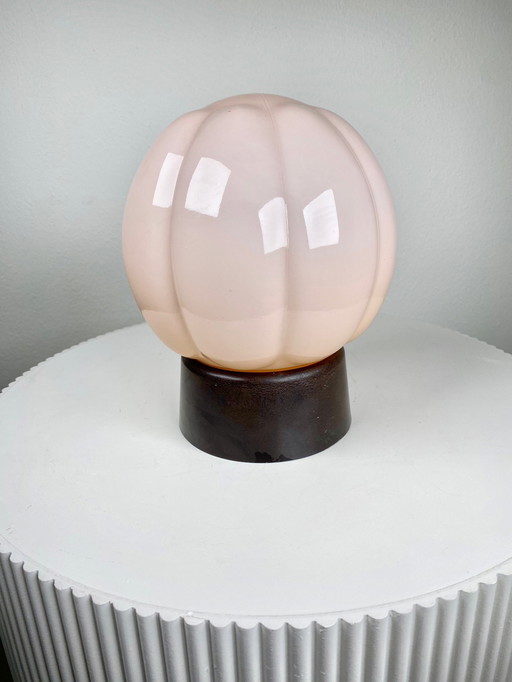 Vintage Dutch Thabur Peach Art Deco Ceiling Lamp In Light Pink / Rose / Peach Opaline Glass
