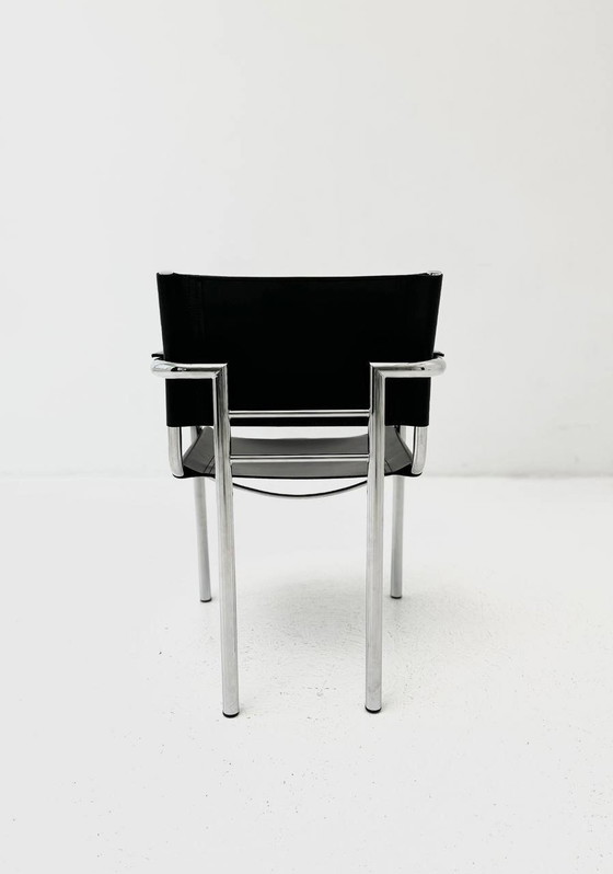 Image 1 of Set of 6: Italian armchairs made of tubular steel & leather, 1980s