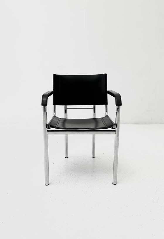 Image 1 of Set of 6: Italian armchairs made of tubular steel & leather, 1980s