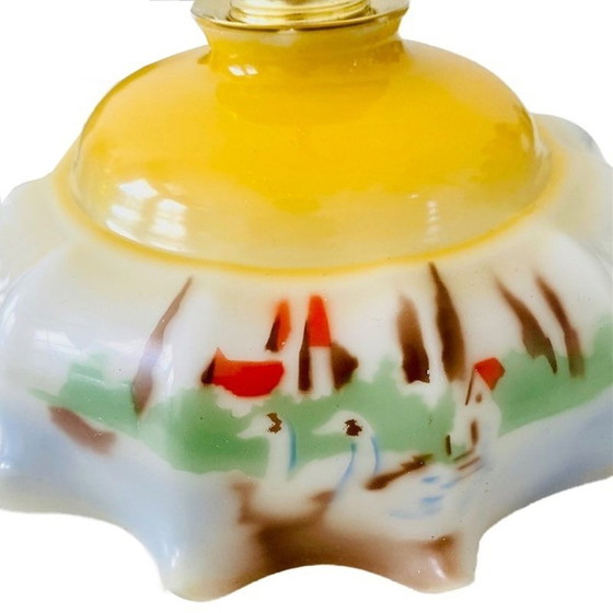 Image 1 of Artdeco pendant lamp white opaline landscape 1930's