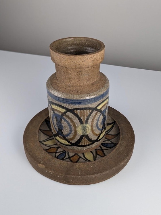 Image 1 of Gres Ceramic Vase And Plate By Antonio Salvador Orodea