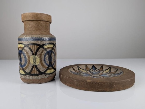 Image 1 of Gres Ceramic Vase And Plate By Antonio Salvador Orodea