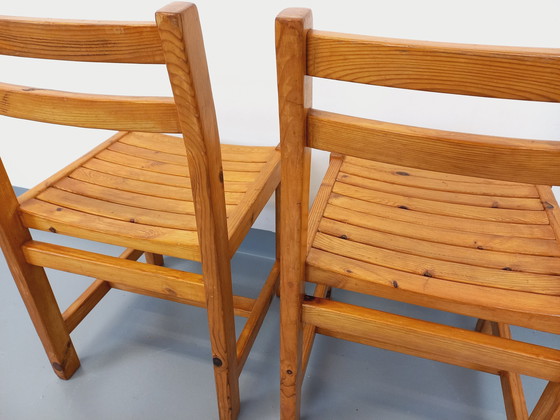 Image 1 of Pair Of Vintage 70's Pine Chairs