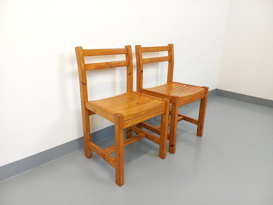 Image 1 of Pair Of Vintage 70's Pine Chairs