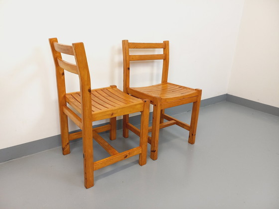 Image 1 of Pair Of Vintage 70's Pine Chairs