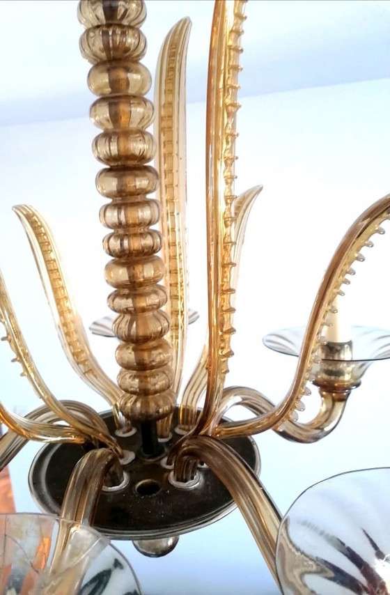 Image 1 of Gold Murano chandelier Barovier Et Toso 1960