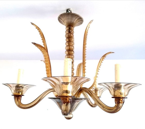 Image 1 of Gold Murano chandelier Barovier Et Toso 1960