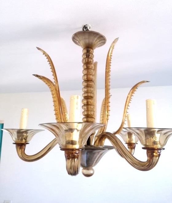 Image 1 of Gold Murano chandelier Barovier Et Toso 1960