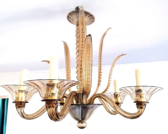 Image 1 of Gold Murano chandelier Barovier Et Toso 1960