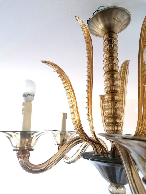 Image 1 of Gold Murano chandelier Barovier Et Toso 1960