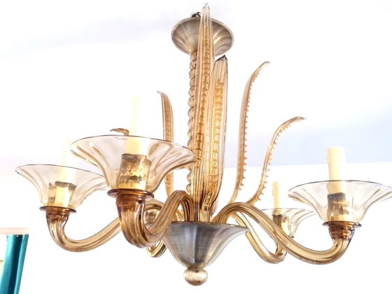 Image 1 of Gold Murano chandelier Barovier Et Toso 1960