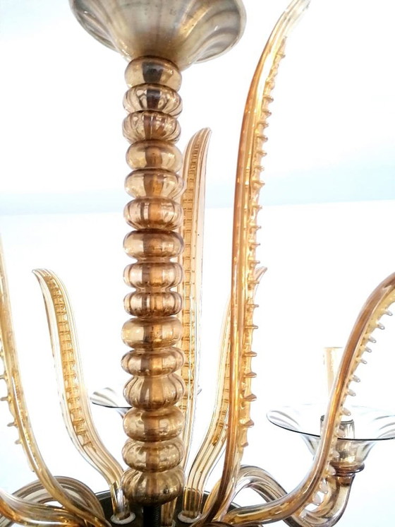 Image 1 of Gold Murano chandelier Barovier Et Toso 1960