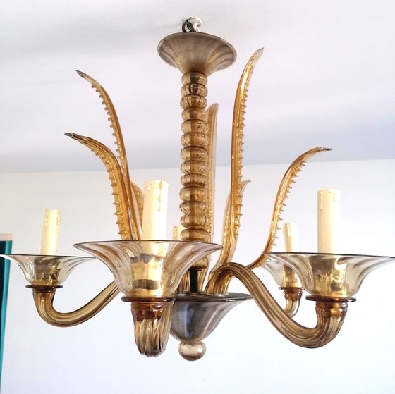 Image 1 of Gold Murano chandelier Barovier Et Toso 1960