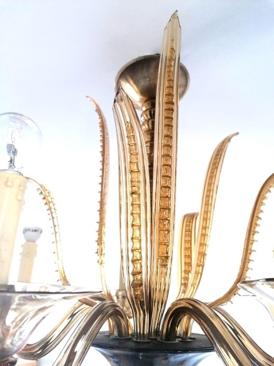 Image 1 of Gold Murano chandelier Barovier Et Toso 1960