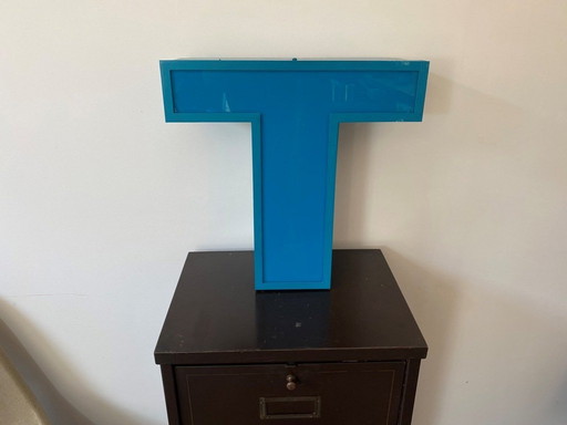Letter T Sign Aluminium Alu And Plexiglas Plexi Vintage 1970