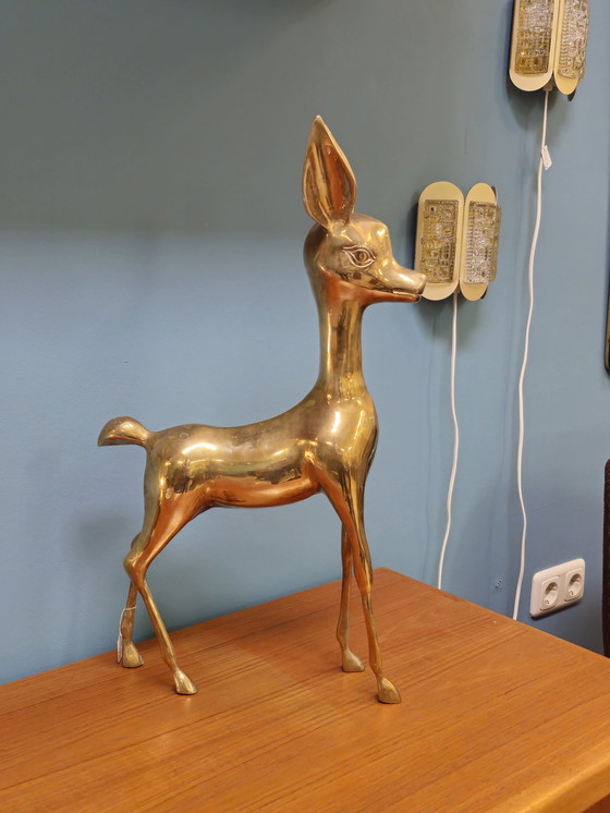 Image 1 of Vintage Brass Xl Deer Bambi Deer Copper