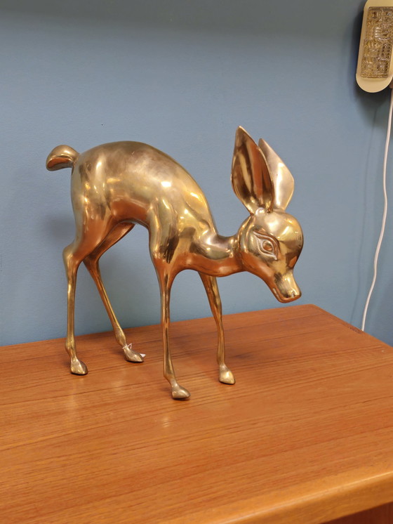 Image 1 of Vintage Brass Xl Deer Bambi Deer Copper