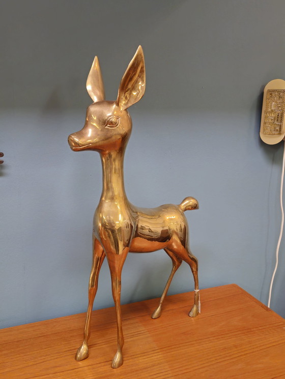 Image 1 of Vintage Brass Xl Deer Bambi Deer Copper