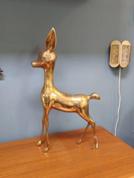 Image 1 of Vintage Brass Xl Deer Bambi Deer Copper