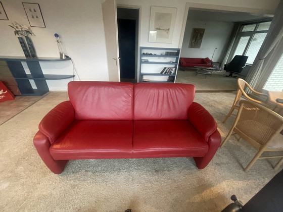 Image 1 of Modern Red Leather Sofa