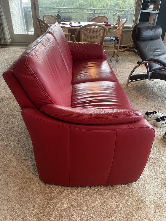 Image 1 of Modern Red Leather Sofa